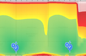 Heat map showing WiFi coverage areas across a site, supporting planning for reliable Fibre optic installation services in Perth.